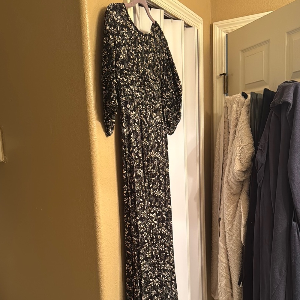 Free People Black and Tan Bishop Sleeve Maxi Dress